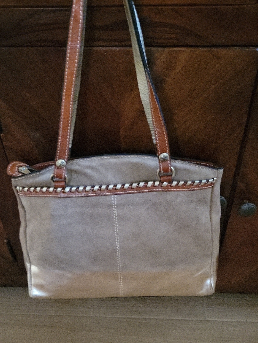 Patricia Nash Metallic Dip Dye Poppy Leather Tote Tan/Gold - Picture 14 of 16